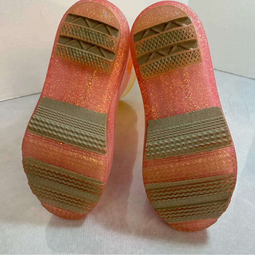 Cat & Jack Glitter Ombre Rain Boots Pink Yellow Size 2 Girls
